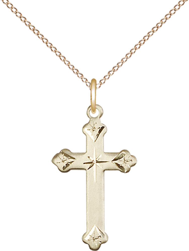 14kt Gold Filled Cross Pendant on a 18 inch Gold Filled Light Curb chain