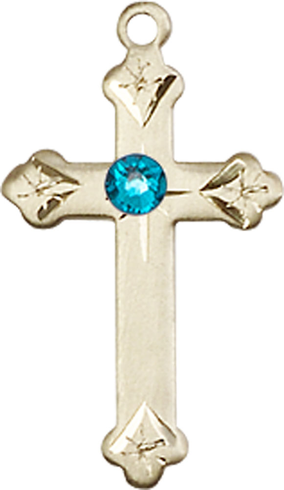 14kt Gold Cross Medal with a 3mm Zircon Swarovski stone