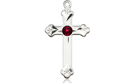 Sterling Silver Cross Medal with a 3mm Garnet Swarovski stone