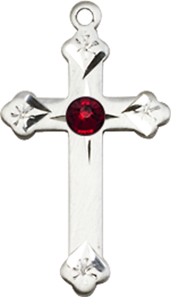 Sterling Silver Cross Medal with a 3mm Garnet Swarovski stone