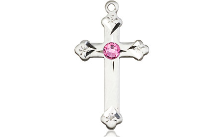 Sterling Silver Cross Medal with a 3mm Rose Swarovski stone