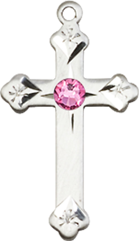 Sterling Silver Cross Medal with a 3mm Rose Swarovski stone