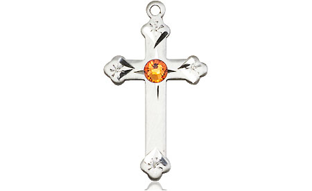 Sterling Silver Cross Medal with a 3mm Topaz Swarovski stone