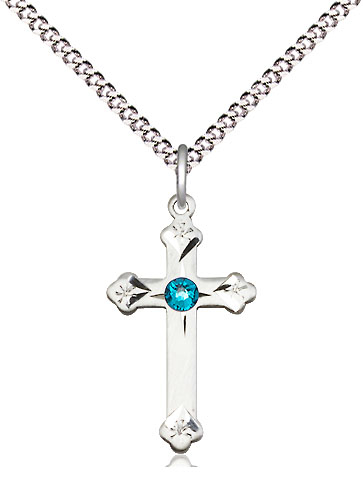 Sterling Silver Cross Pendant with a 3mm Zircon Swarovski stone on a 18 inch Light Rhodium Light Curb chain