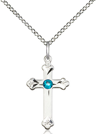 Sterling Silver Cross Pendant with a 3mm Zircon Swarovski stone on a 18 inch Sterling Silver Light Curb chain