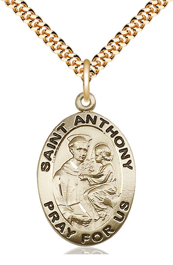 14kt Gold Filled Saint Anthony of Padua Pendant on a 24 inch Gold Plate Heavy Curb chain