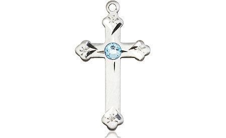 Sterling Silver Cross Medal with a 3mm Aqua Swarovski stone