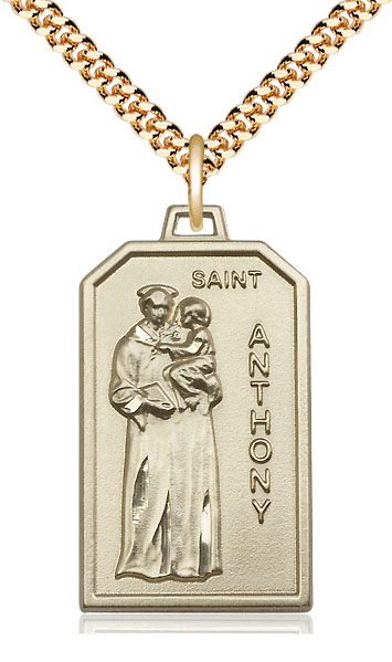 14kt Gold Filled Saint Anthony Pendant on a 24 inch Gold Plate Heavy Curb chain