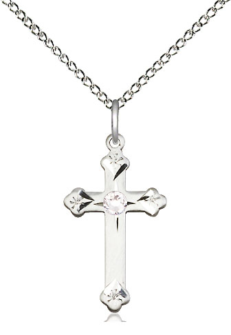 Sterling Silver Cross Pendant with a 3mm Crystal Swarovski stone on a 18 inch Sterling Silver Light Curb chain