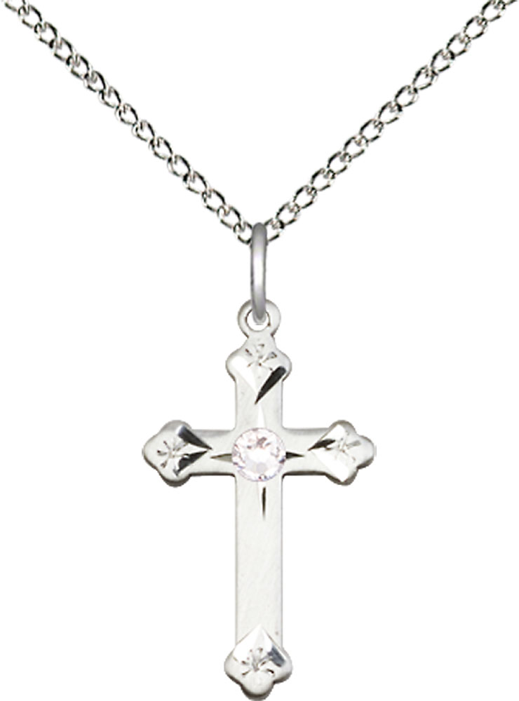 Sterling Silver Cross Pendant with a 3mm Crystal Swarovski stone on a 18 inch Sterling Silver Light Curb chain
