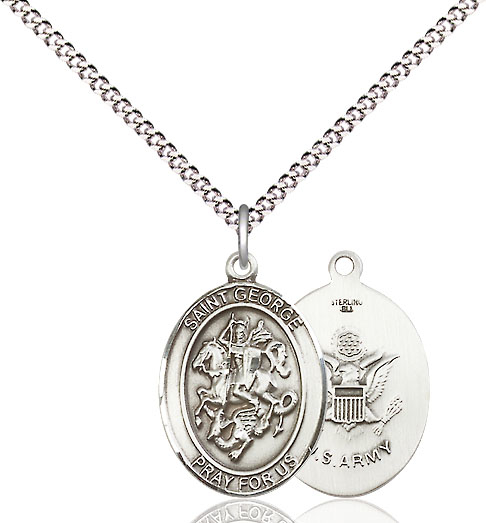 Sterling Silver Saint George Army Pendant on a 18 inch Light Rhodium Light Curb chain