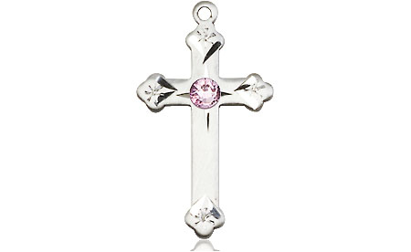 Sterling Silver Cross Medal with a 3mm Light Amethyst Swarovski stone