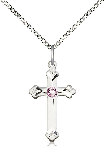 Sterling Silver Cross Pendant with a 3mm Light Amethyst Swarovski stone on a 18 inch Sterling Silver Light Curb chain