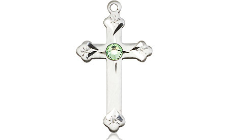 Sterling Silver Cross Medal with a 3mm Peridot Swarovski stone