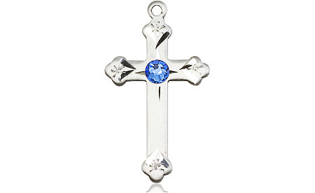 Sterling Silver Cross Medal with a 3mm Sapphire Swarovski stone