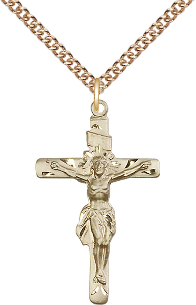 14kt Gold Filled Crucifix Pendant on a 24 inch Gold Filled Heavy Curb chain