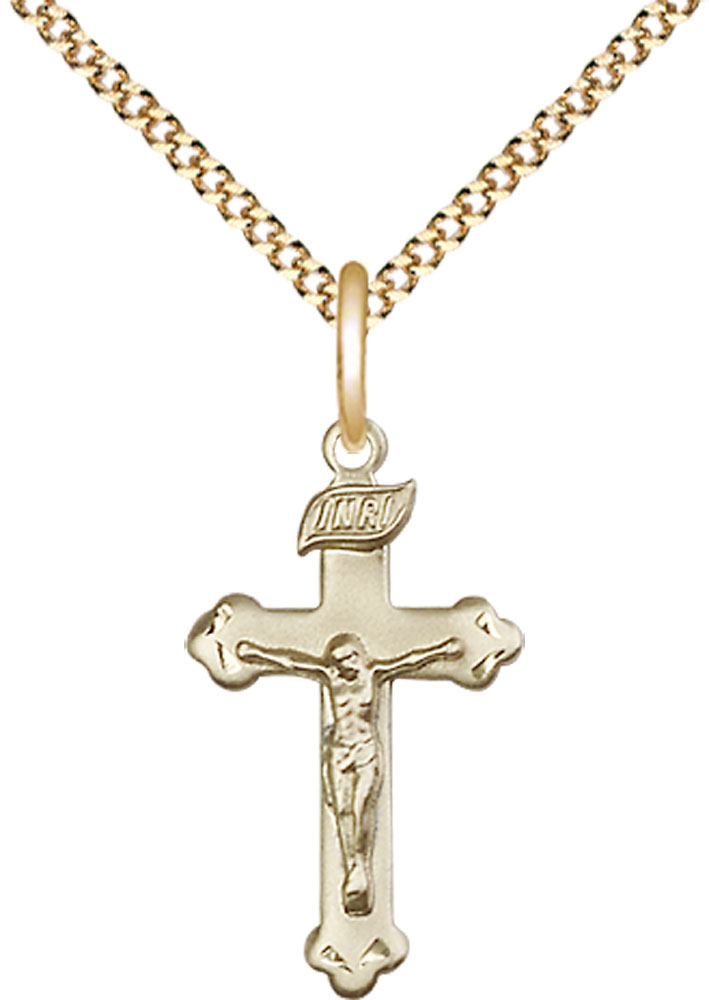14kt Gold Filled Crucifix Pendant on a 18 inch Gold Plate Light Curb chain