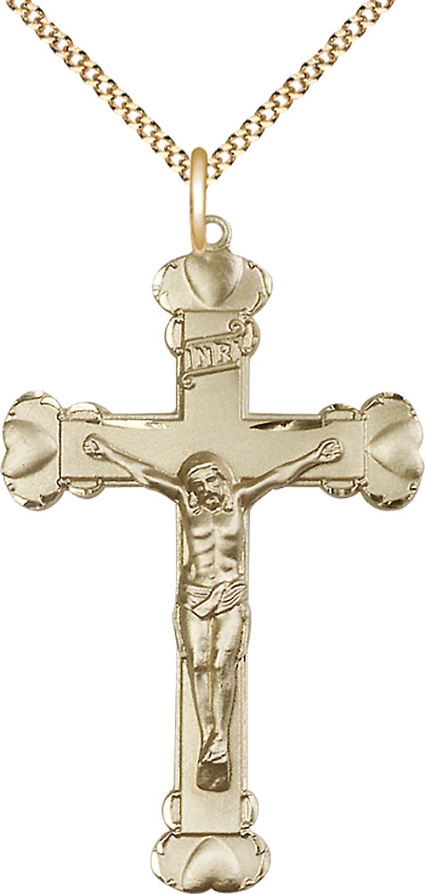 14kt Gold Filled Crucifix Pendant on a 18 inch Gold Plate Light Curb chain