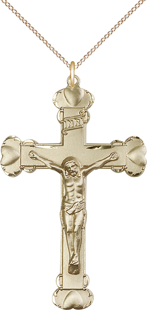 14kt Gold Filled Crucifix Pendant on a 18 inch Gold Filled Light Curb chain