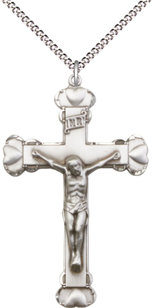 Sterling Silver Crucifix Pendant on a 18 inch Light Rhodium Light Curb chain