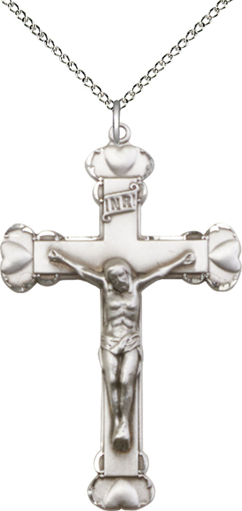 Sterling Silver Crucifix Pendant on a 18 inch Sterling Silver Light Curb chain