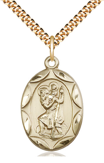 14kt Gold Filled Saint Christopher Pendant on a 24 inch Gold Plate Heavy Curb chain