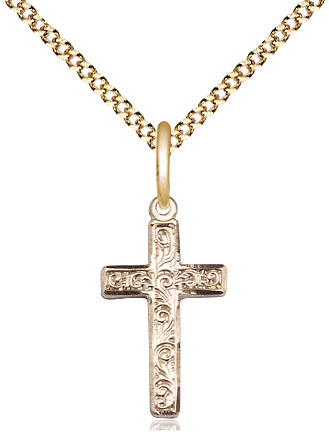 14kt Gold Filled Cross Pendant on a 18 inch Gold Plate Light Curb chain