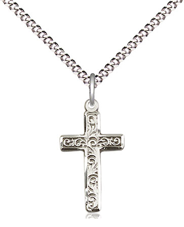 Sterling Silver Cross Pendant on a 18 inch Light Rhodium Light Curb chain