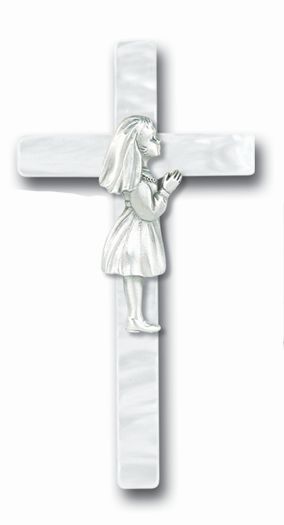 7&quot; Pearlized Communion Cross Girl - Communion