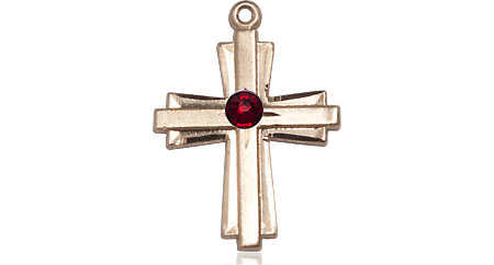 14kt Gold Filled Cross Medal with a 3mm Garnet Swarovski stone