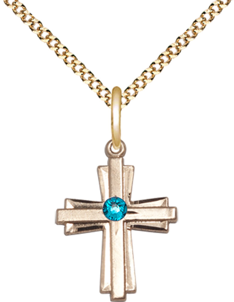 14kt Gold Filled Cross Pendant with a 3mm Zircon Swarovski stone on a 18 inch Gold Plate Light Curb chain