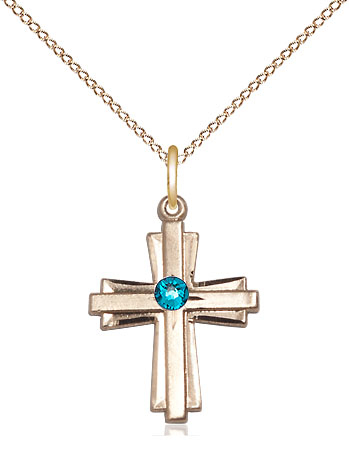 14kt Gold Filled Cross Pendant with a 3mm Zircon Swarovski stone on a 18 inch Gold Filled Light Curb chain