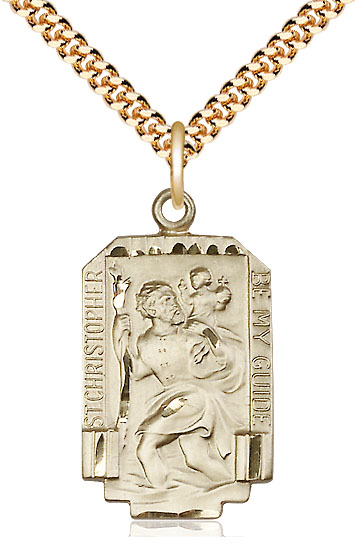 14kt Gold Filled Saint Christopher Pendant on a 24 inch Gold Plate Heavy Curb chain