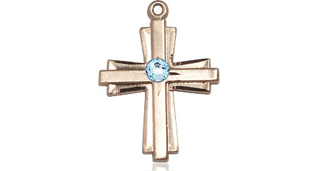 14kt Gold Filled Cross Medal with a 3mm Aqua Swarovski stone