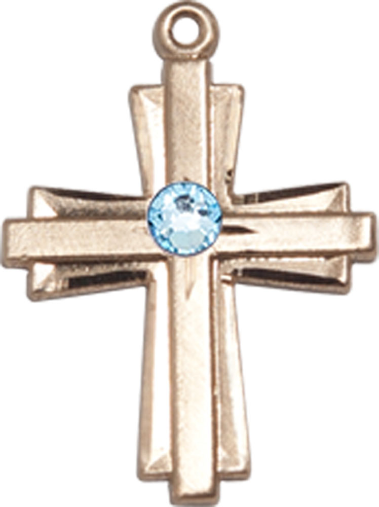 14kt Gold Filled Cross Medal with a 3mm Aqua Swarovski stone
