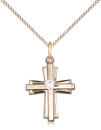 14kt Gold Filled Cross Pendant with a 3mm Crystal Swarovski stone on a 18 inch Gold Filled Light Curb chain