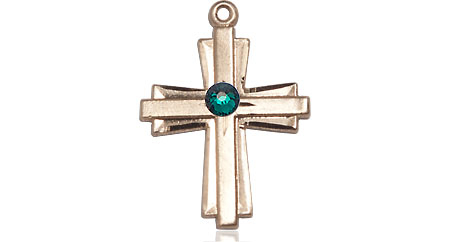 14kt Gold Filled Cross Medal with a 3mm Emerald Swarovski stone