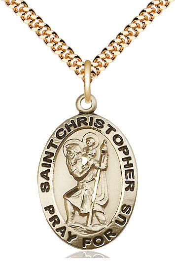 14kt Gold Filled Saint Christopher Pendant on a 24 inch Gold Plate Heavy Curb chain