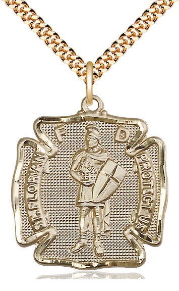 14kt Gold Filled Saint Florian Pendant on a 24 inch Gold Plate Heavy Curb chain