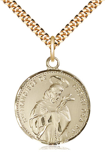 14kt Gold Filled Saint Francis of Assisi Pendant on a 24 inch Gold Plate Heavy Curb chain