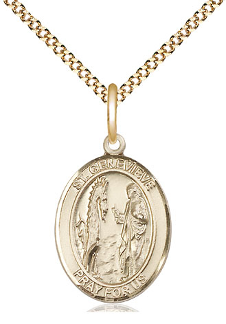 14kt Gold Filled Saint Genevieve Pendant on a 18 inch Gold Plate Light Curb chain