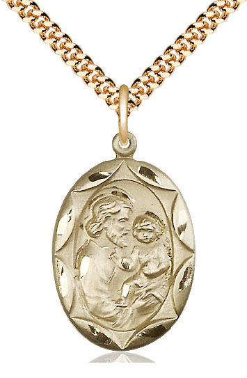 14kt Gold Filled Saint Joseph Pendant on a 24 inch Gold Plate Heavy Curb chain