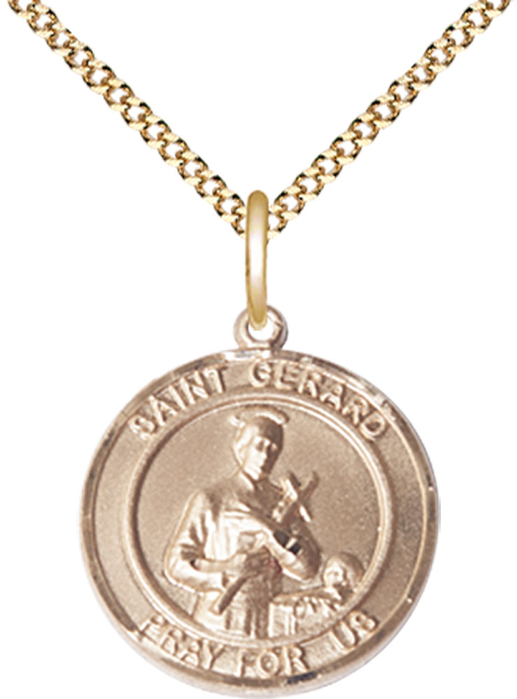 14kt Gold Filled Saint Gerard Pendant on a 18 inch Gold Plate Light Curb chain