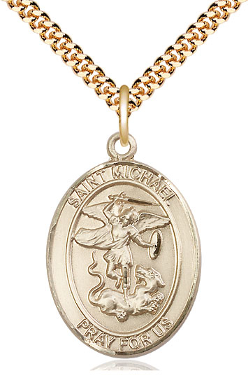 14kt Gold Filled Saint Michael the Archangel Pendant on a 24 inch Gold Plate Heavy Curb chain