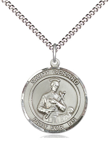 Sterling Silver Saint Gerard Pendant on a 18 inch Light Rhodium Light Curb chain