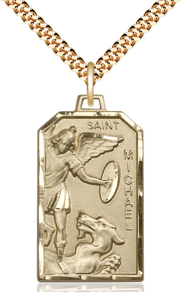 14kt Gold Filled Saint Michael the Archangel Pendant on a 24 inch Gold Plate Heavy Curb chain