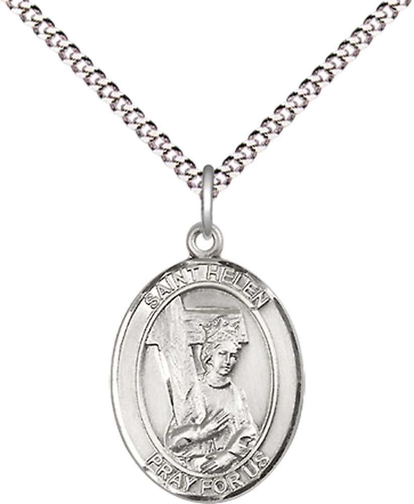 Sterling Silver Saint Helen Pendant on a 18 inch Light Rhodium Light Curb chain