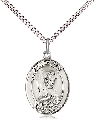 Sterling Silver Saint Helen Pendant on a 18 inch Light Rhodium Light Curb chain