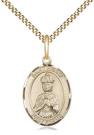 14kt Gold Filled Saint Henry II Pendant on a 18 inch Gold Plate Light Curb chain