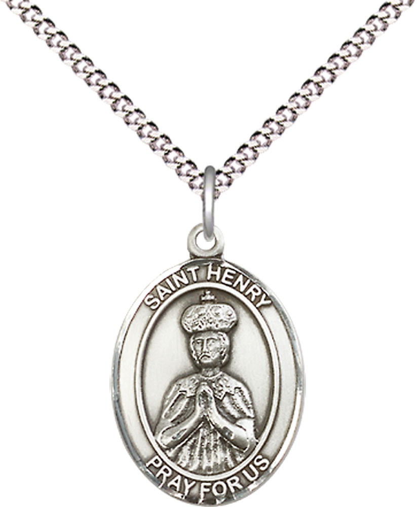 Sterling Silver Saint Henry II Pendant on a 18 inch Light Rhodium Light Curb chain